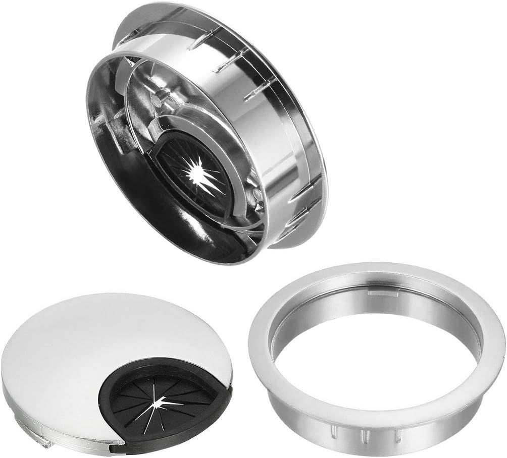 uxcell Cable Hole Cover, 2.1Inch/53mm Zinc Alloy Desk Wire Cord Cable Grommets Hole Cover for Office PC Desk Cable Cord Organizer, 4 Pcs Silver Tone