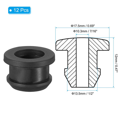 PATIKIL 13.5mm / 1/2 Inch Drill Hole,7/16 Inch ID Rubber Grommets, 12Pcs Top Hat Grommet for Wiring Eyelet Ring Gasket Automotive Firewall Cable Hole Plugs Wires Protection, Black
