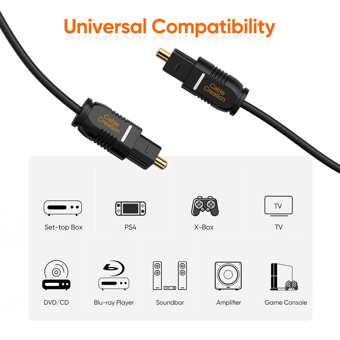 CableCreation Optical Digital Audio Cable 10FT, Thin Fiber Optic Toslink Gold Plated Optical S/PDIF Cord for Home Theater, Sound Bar, TV, PS4, Xbox, VD/CD Player, Game Console& More, Black