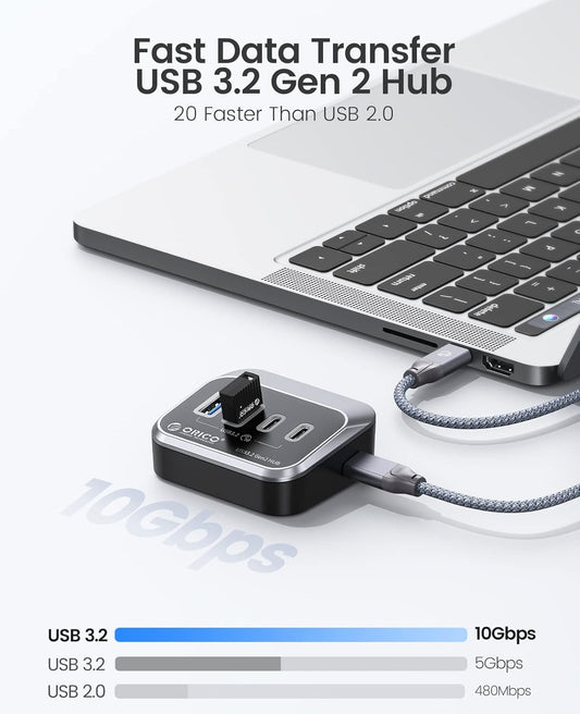 ORICO USB Hub 10Gbps with 2 USB A Ports+2 USB C Ports, USB 3.2 Gen 2 Hub with 1.64Ft USB-C Cable and USB-A Adapter USB Splitter for iMac, MacBooks, Mac Mini