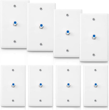 Weewooday 8-Pack White Single Gang F Connector Coax Wall Plates (Blue, 1-Port)