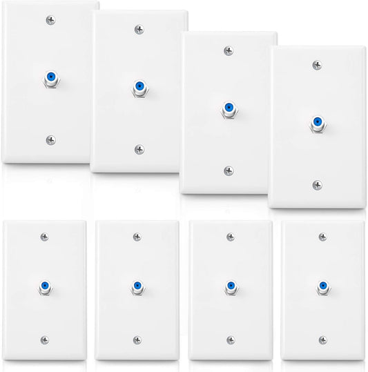 Weewooday 8-Pack White Single Gang F Connector Coax Wall Plates (Blue, 1-Port)