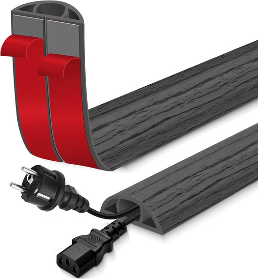 Floor Cord Cover for Wires on Floor Self Adhesive Cord Hider Floor Cable Management Wire Covers for Cords Protector Prevent Cable Trips Cord Cavity W 0.51" x H 0.31", Deep Gray Wood, 10Ft