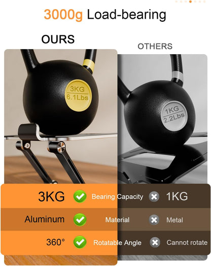 Tablet Stand Holder with Thickened 360°Rotating Base Dual Rod Adjustable Aluminum Stand for All 5.8-12.9” iPad Samsung Phone Tablet Kindle E-Reader and More, Black