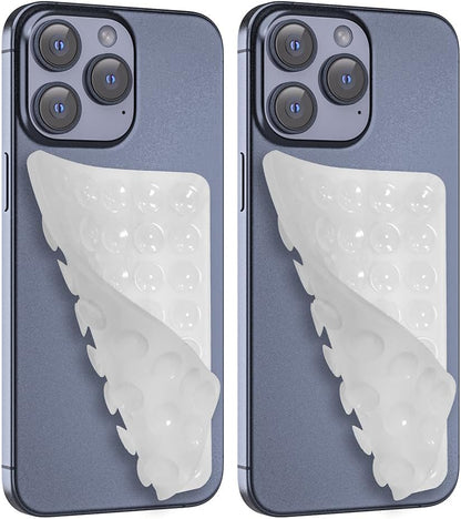 2PACK Silicone Double Sided Suction Phone Case Mount, Detachable Hands Free & Strong Grip Holder for Selfies & Videos, Compatible iPhone Android (2Pack Clear, 40 Suction Cups)