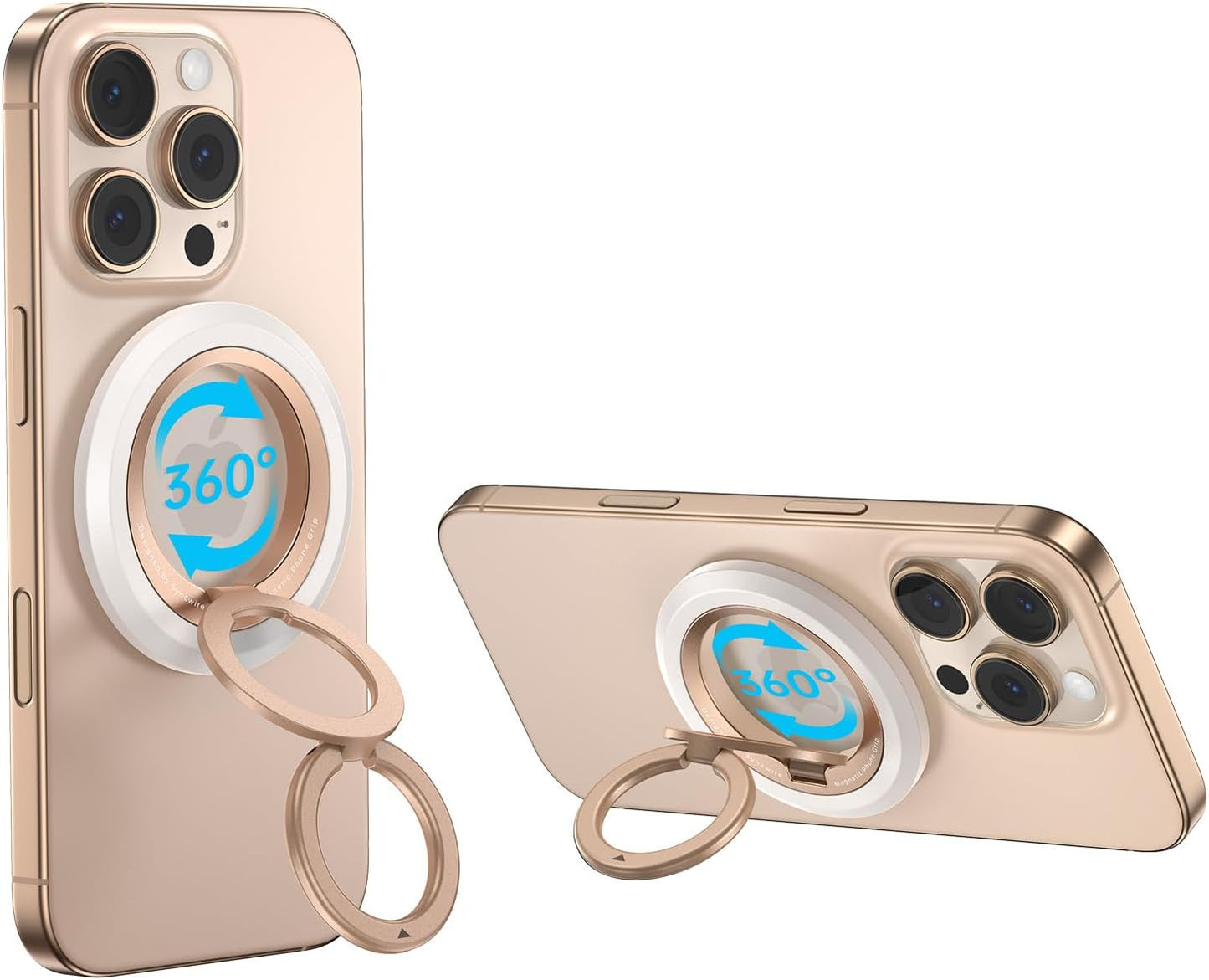 SYNCWIRE Magnetic Phone Ring Holder for MagSafe, 360° Rotation Dual Sided Magnet Grip Cell Phone Ring Stand Finger Kickstand Compatible with iPhone 16 15 14 13 12 Pro Max fits MagSafe - Pearl Gold