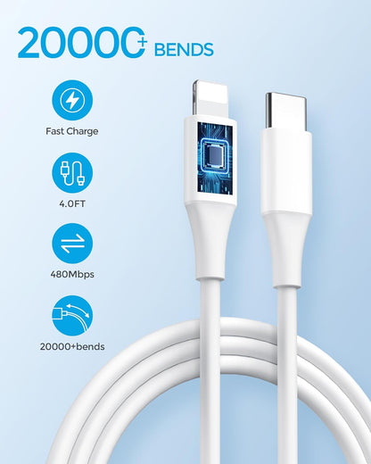 PISEN 30W USB C Charger - USB C Fast Charger Block, PD3.0 Wall Charger with 4FT Type C to L Cable, 30W Power Adapter for iPhone 16/15/14/13/12/11/XR/XS/X Series, iPad