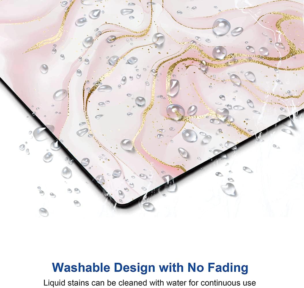 Mouse Pad, Pink Marble with Gold Glitter Wave Mouse Pad Rectangle Custom Designs, Waterproof Anti-Slip Rubber Mousepad Office Accessories Desk Decor Wireless Mouse Pads for Computers Laptop