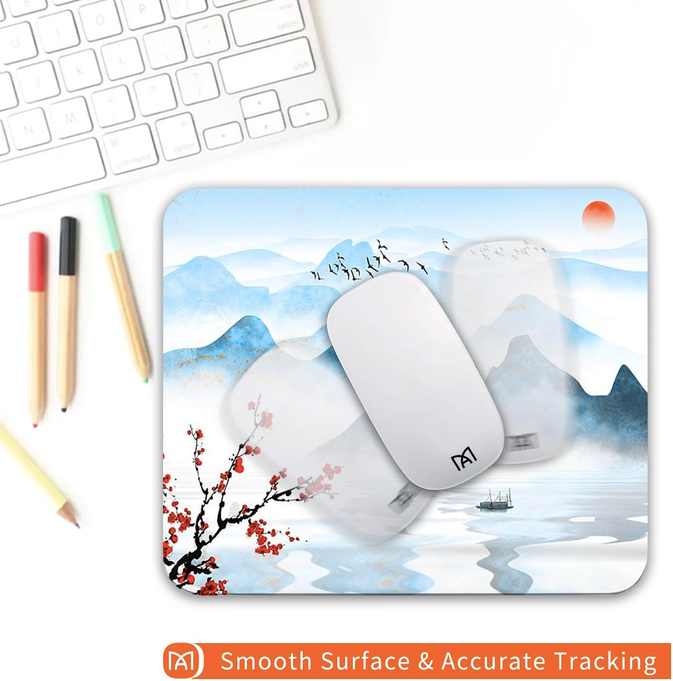 Square Mouse Pad Ink Painting Landscape, Personalized Premium-Textured Custom Mouse Mat Design, Washable Mousepad Cloth, Non-Slip Rubber Base Computer Mouse Pads for Wireless Mouse