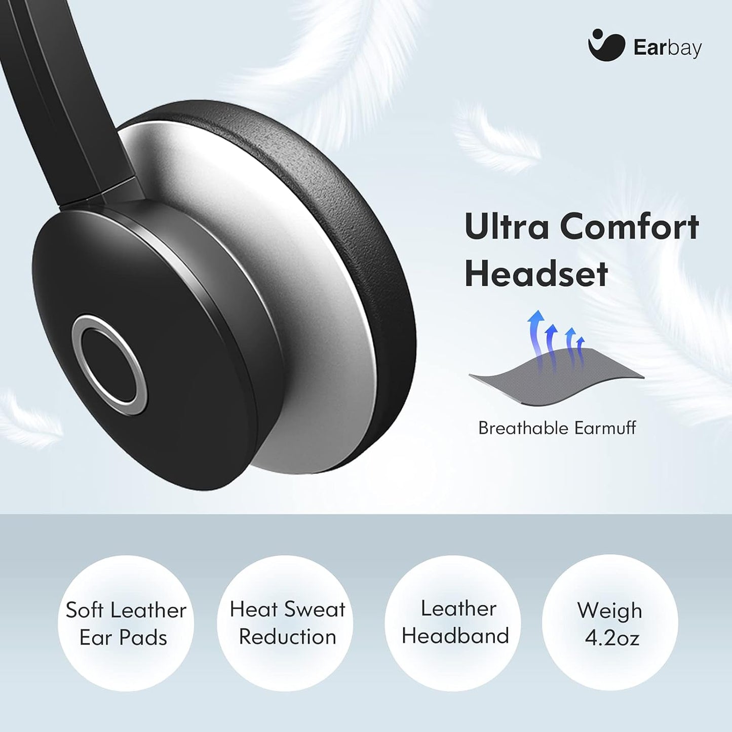 Earbay USB Headset with Microphone for PC, Computer Headset with Microphone Noise Cancelling for Laptop, 3.5mm Jack On-Ear Wired Headphones with Mic, Volume Control for Call Center/Skype/Zoom/Webinar
