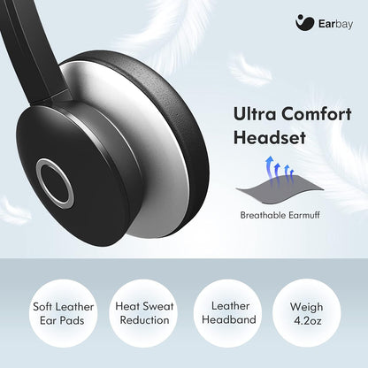 Earbay USB Headset with Microphone for PC, Computer Headset with Microphone Noise Cancelling for Laptop, 3.5mm Jack On-Ear Wired Headphones with Mic, Volume Control for Call Center/Skype/Zoom/Webinar