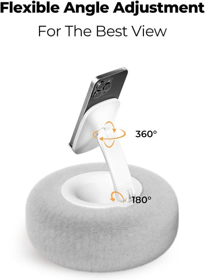 Phone Stand with Pillow, Adjustable iPhone Stand with Anti-Slip Strips, High-Viscosity Pads – Compatible with 4"-7" Devices, Including iPhone, iPad, Kindle, and Android (Grey)