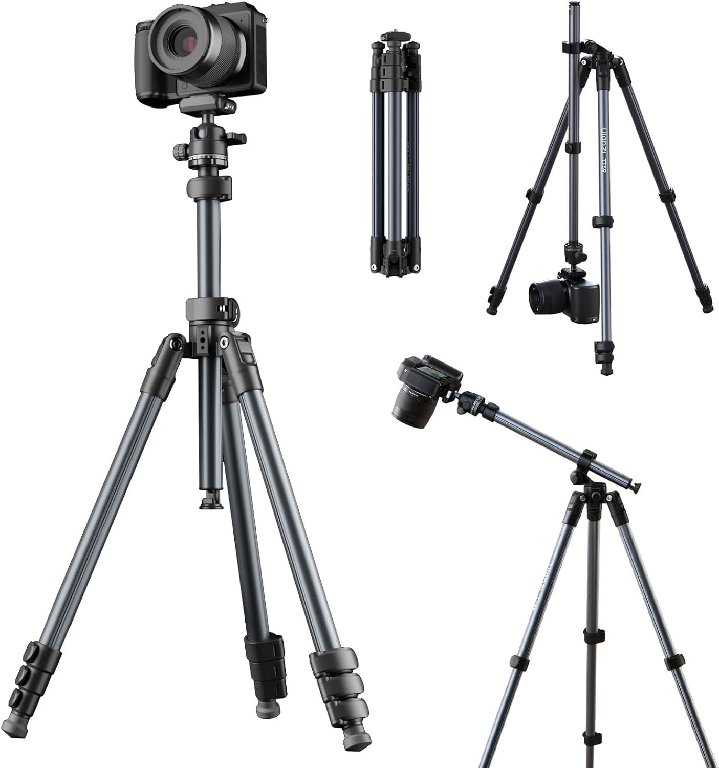 ULANZI TT59 Horizontal Overhead Photography Tripod, 68.9" Foldable Professional Camera Tripod Stand with Uka Quick Release Panoramic Ball Head for Mirrorless Camera/DSLR/Phone/Camcorder and All