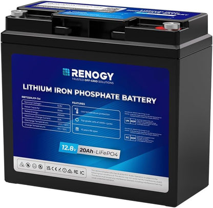Renogy 12V 20Ah Trolling Motor Lithium Lifepo4 Battery, Built in 20A BMS, IP65 Waterproof Rated, 50% Lighter Deep Cycle Battery for kayaks, scooters, or emergency kits