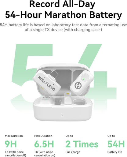 Hollyland Lark A1 Wireless Mini Microphone for iPhone & Android, 48kHz/24-bit, 3-Level Intelligent Noise Cancel, Microphone for YouTube, Podcast, Vlogging (White, 2TX + 2RX + Charging Case)