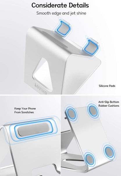 Cell Phone Stand for Desk, Desktop Phone Holder, Aluminum Mobile Phone Stand for iPhone 15 14 13 12 pro Mini 11 X Xr Xs max 8 7 6 6s Plus Samsung Galaxy S21 Ultra All Smart Phones,Silver