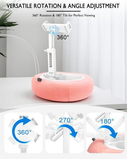 Tablet Pillow Stand, Compatible with 5"-12.9" Kindle, iPad, Phone/Tablet, Google, Samsung, 360° Rotating Phone Holder for Bed, Soft Plush Fabric, Detachable Bowl, Reading and Relaxation on Bed, Pink