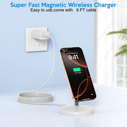 Magnetic Wireless Mag Safe Charger iPhone Stand,Magnet Wireless iPhone Charger Stand 6FT Fast Mag-Safe Charging Station Pad for Apple iPhone 16 Pro Max/16/16 Plus/15 Pro Max/14/13/12,AirPods Pro 2/3/4