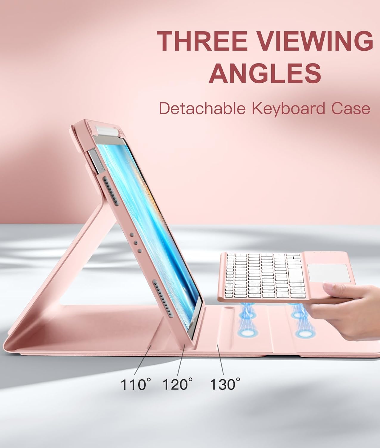 Compatible with iPad Air 11 Inch & Air 5th/ Air 4th Generation Case with Keyboard - Multi-Touch Trackpad, 7-Color Backlit, Detachable Folio Cover for Air 11-inch M3/M2 (2025/2024) (Light Pink)