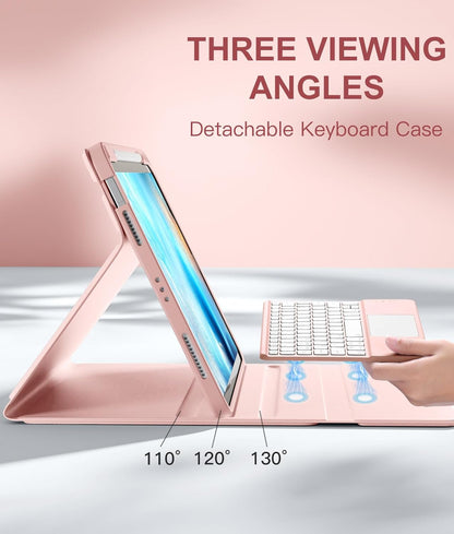 Compatible with iPad Air 11 Inch & Air 5th/ Air 4th Generation Case with Keyboard - Multi-Touch Trackpad, 7-Color Backlit, Detachable Folio Cover for Air 11-inch M3/M2 (2025/2024) (Light Pink)