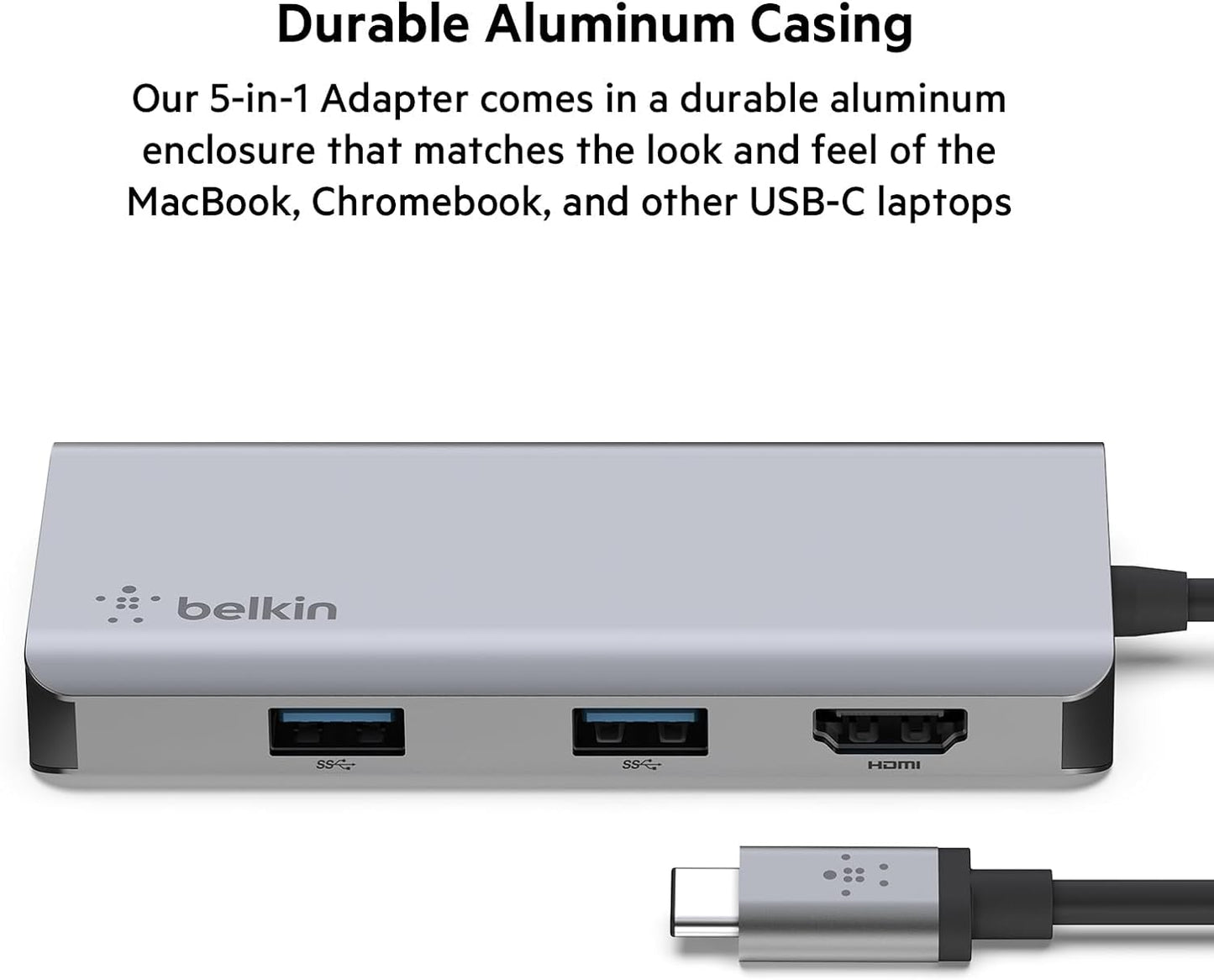 Belkin USB-C Hub, 5-in-1 MultiPort USB-C Docking Station for MacBook & Windows w/ 4K HDMI 1.4, 2x USB-A 3.1, SD 3.0, & Micro SD 3.0, & 5Gbps Data Transfer for Home, Office, & Travel, PVC002