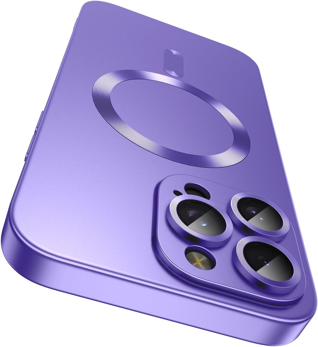 Magnetic for iPhone 15 Pro Case [Compatible with MagSafe][Built-in Camera Lens Protector] Slim Soft Silicone Bumper Shockproof Metallic Shine Phone Case (Purple)