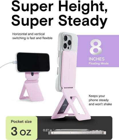 MOFT Phone Tripod Stand Selfie Stick for iPhone, Multi-Angles iPhone Stand, Lightweight & Portable Phone Holder, Strong Magnets, MOVAS Vegan Leather, Travel Essentials, Blush(Without Card Slot)