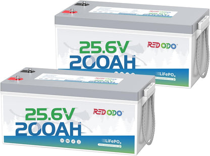 Redodo 24V 200Ah LiFePO4 Lithium Battery, Built in 200A BMS, Max. 5120Wh Energy, Up to 15000 Deep Cycle Lithium Battery, Perfect for Solar Home System, RV, Off Grid, Marine (2 Pack)