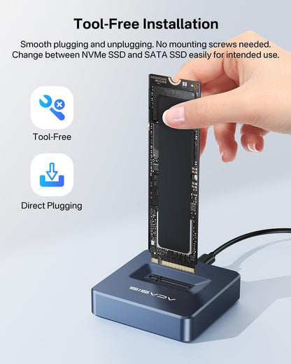 ACASIS NVME SSD Reader Adapter, Aluminium Alloy Housing Fast Heat Dissipation, NVME to USB Docking Station, M.2 SSD to USB Adapter 10Gbps, Support M.2 (M Key) NVMe SSD and (B+M Key) SATA-Based SSD
