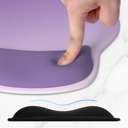 ITNRSIIET Ergonomic Mouse Pad with Wider Memory Foam Wrist Rest +17% - Curved Cushion Reduces Pressure 20%, Pain Relief, Non-Slip, Smooth, Cute Colors, 9.85 x 9 in, Lavender Fade