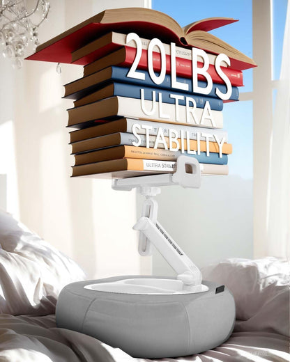 Tablet Pillow Stand, Compatible with 5"-12.9" Kindle, iPad, Phone/Tablet, Google, Samsung, 360° Rotating Phone Holder for Bed, Soft Plush Fabric, Detachable Bowl, Reading and Relaxation on Bed, Gray