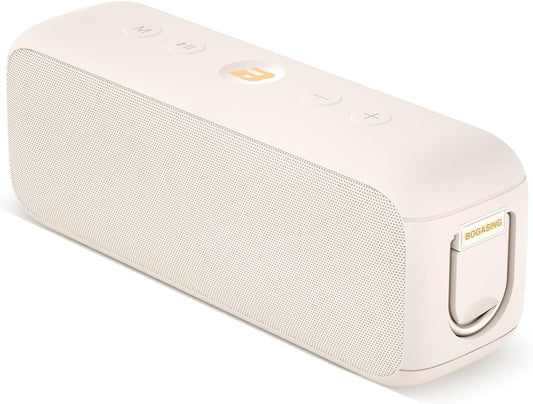 BOGASING G6 Bluetooth Speaker, Portable Wireless Speakers with 30W Punchy Sound, 35H Playtime, IPX6 Waterproof, Bluetooth 5.3, Built-in Mic, EQ, TF-Card, AUX, USB Stick for Outdoors Hiking (Beige)