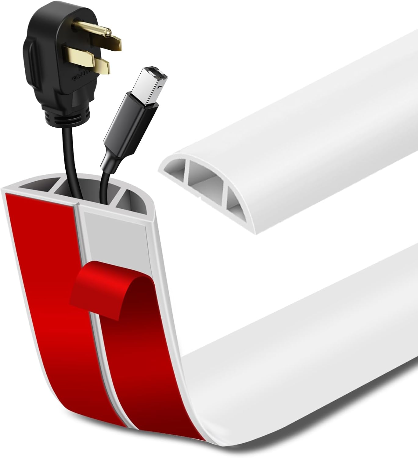 Floor Cord Cover Self Adhesive Cord Hider Floor Extension Cord Covers for Floor Power Cord Protector Cable Management Prevent Cable Trips Cable Cavity 0.51" W x 0.31" H (White, 3.3Ft)