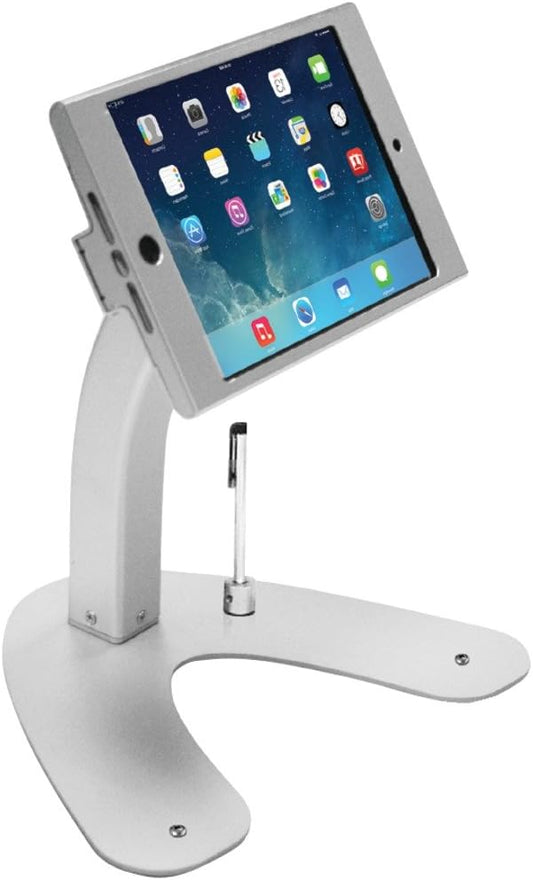 Dual Kiosk Stand- CTA Aluminum Stand with Locking Case and Cable. 360-Degree Rotating Base. Enclosure Designed for iPad mini Generations 1-5 with Access to all Ports and Buttons, Silver (PAD-ASKM)