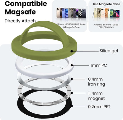 Magnetic Silicone Ring Grip Phone Holder, Loop Grip Phone Holder,Magnetic Phone Loop,Magsafe Phone Grip,Compatible with Magsafe for iPhone 16/15/14/13/12 Series (Wasabi Green)