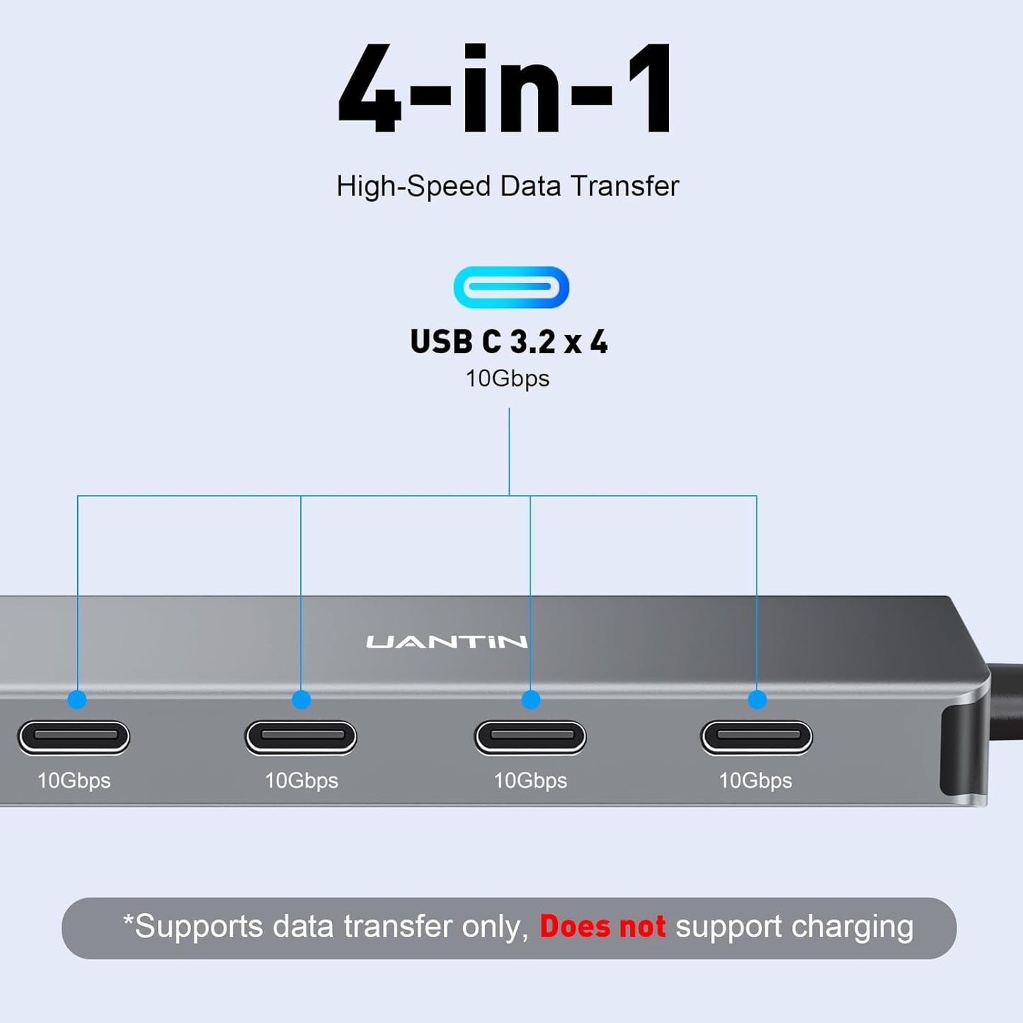 USB C Hub, 10Gbps High-Speed Type C Splitter with 4 USBC 3.2 Port, Plug and Play USB-C Multiport Adapter for Docking, MacBook Pro/Air, iPhone 15/16, iPad, Surface Pro, Dell, XPS and More