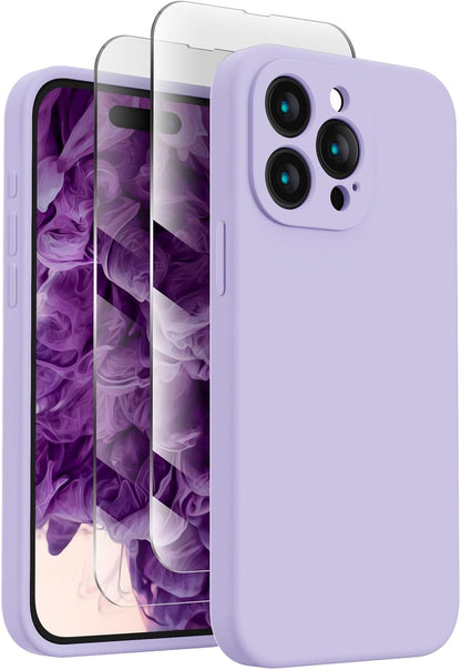 FireNova Designed for iPhone 15 Pro Case, Silicone Upgraded [Camera Protection] Phone Case with [2 Screen Protectors], Soft Anti-Scratch Microfiber Lining Inside, 6.1 inch, Clove Purple