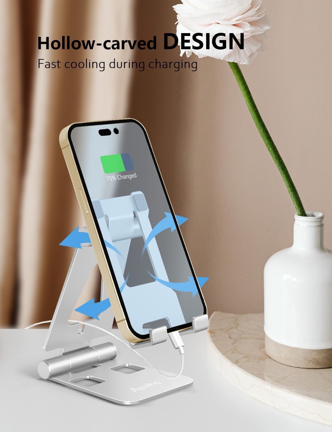 Cell Phone Stand for Desk, Adjustable Desktop Phone Holder Stand, Foldable Moblie Phone Dock for iPhone 15 14 13 12 11 Pro Xs Max Xr X 8 7 6 5 5s SE Nintendo Switch All Phones, Silver