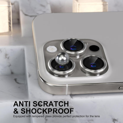 Choiche Compatible for iPhone 16 Pro/iPhone 16 Pro Max Camera Lens Protector, 9H Tempered Glass Camera Cover Screen Protector Metal Ring Decoration Accessories (Titanium Natural)