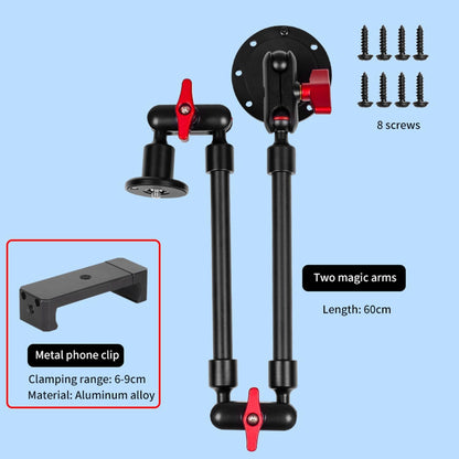 Magic Arm Adjustable Mobile Phone Holder for Desk, Wall Mount and Ceiling Mount Bracket for Phone and Other Smartphones (Metal Base +60cm arms+Metal Clip)