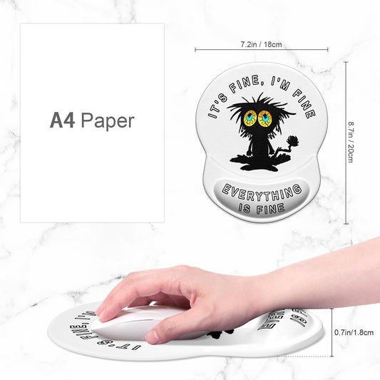 ITNRSIIET Ergonomic Mouse Pad with Gel Wrist Support Small Wrist Rest Smooth Surface Non-Slip PU Base Comfortable Office Supplies Pain Relief, 8.7 x 7.2 inches, Funny Black Cat