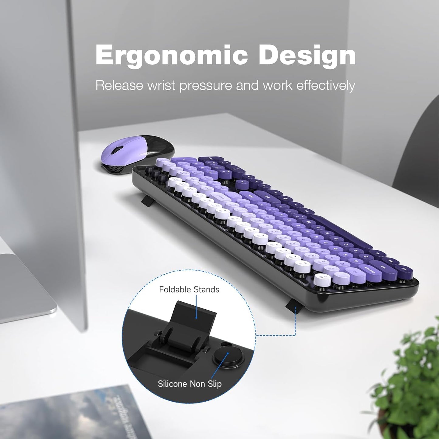 KNOWSQT Wireless Keyboard and Mouse Combo - Black-Purple Colorful 2.4G Typewriter Full-Size Cute Keyboards - USB Receiver Plug and Play, for Computer, PC, Laptop, Desktop, Windows