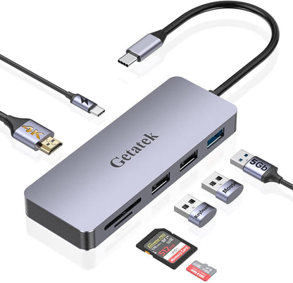 USB C Hub, 7 Ports USB C Multiport Adapter with 4K HDMI, 100W PD Charging, USB 3.0 5Gbps Data Port and 2 USB 2.0，TF/SD Card Reader, for MacBook Air, MacBook Pro, iPhone 15, iPhone 15 Pro Max