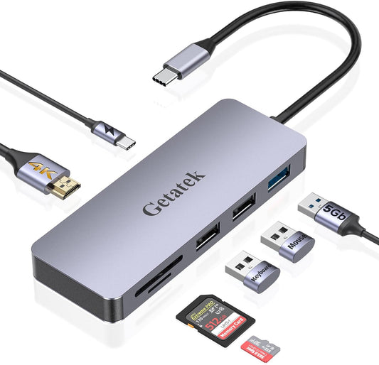 USB C Hub, 7 Ports USB C Multiport Adapter with 4K HDMI, 100W PD Charging, USB 3.0 5Gbps Data Port and 2 USB 2.0，TF/SD Card Reader, for MacBook Air, MacBook Pro, iPhone 15, iPhone 15 Pro Max