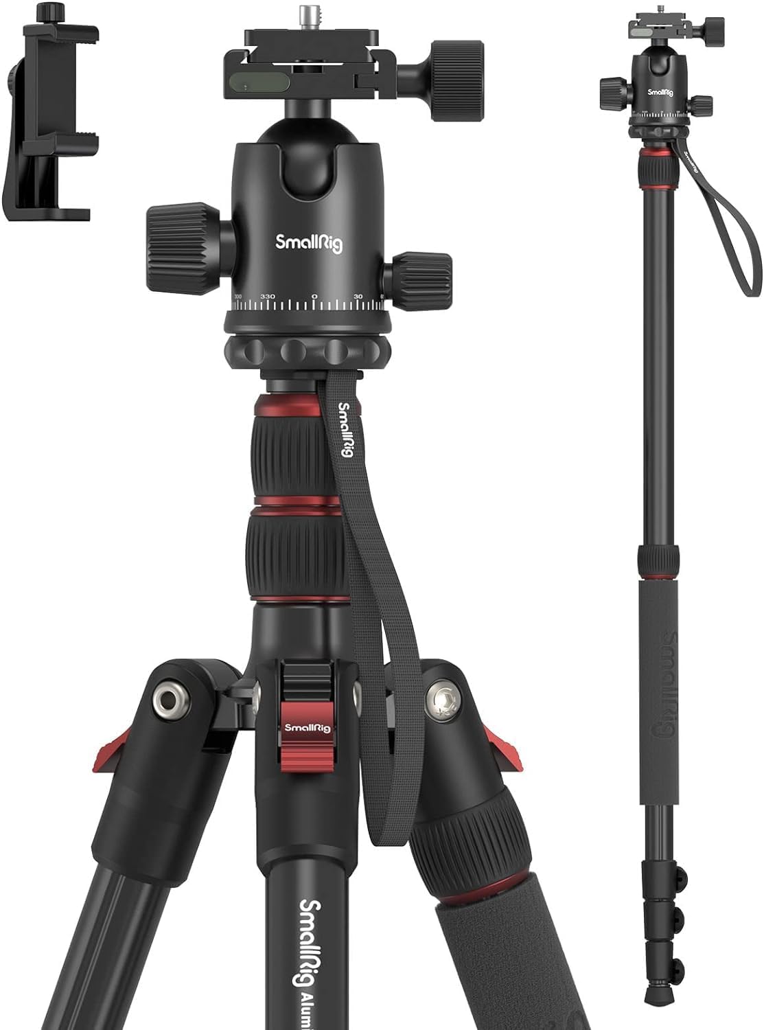 SmallRig CT-20 Camera Tripod, 78.7" Foldable Aluminum Tripod & Monopod, 360°Ball Head Detachable, Payload 33lb (200cm/78.7")