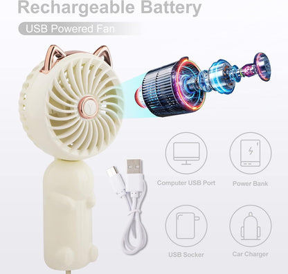 QearFun Handheld Lanyard Fan Portable, Mini Hand Held Fan with USB Rechargeable Battery, 3 Speed Strong Personal Table Fan, 8-12 Hours Small Makeup Fan for Girls Women Travel (Purple&Pink)