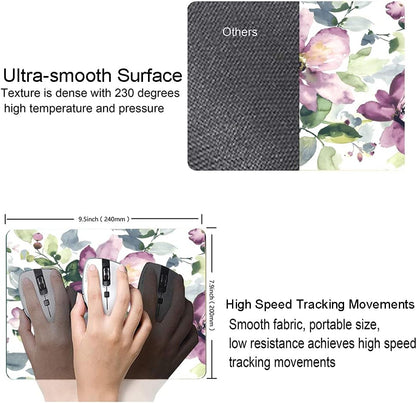 Hokafenle Floral Mouse Pad - Purple Watercolor Flower, Square Waterproof Non-Slip Rubber Base for Office Computer Laptop - Ideal for Girls and Women