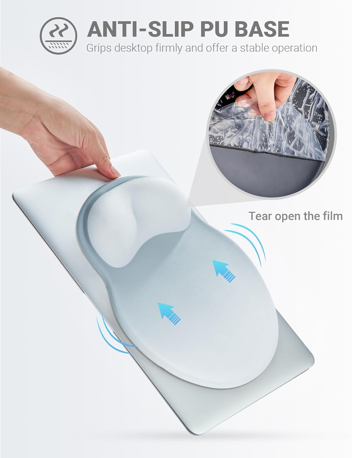 Ergonomic Mouse Pad Wrist Support, Comfortable Mouse Pad Wrist Rest, Relieve Wrist Pain Gel Mouse pad, Non-Slip Rubber Base Mousepad for Laptop, Computer(Gradient Grey Blue)