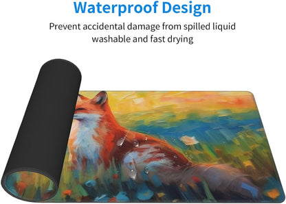 Gaming Mouse Pad, Large Non-Slip Rubber Base Mousepad, Keyboard Mouse Mat, Desk Pad with Stitched Edges, 31.5x11.8inch, Fox