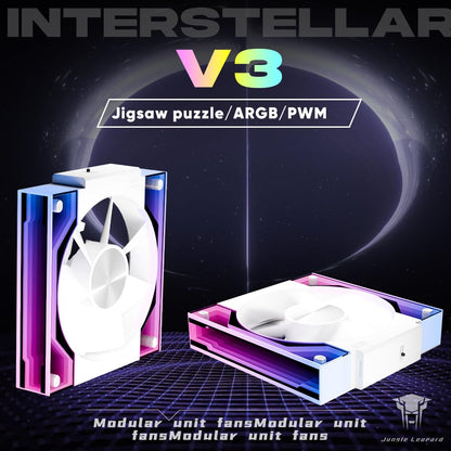 Jungle Leopard Interstellar V3 120mm PC Case Fan Infinity Mirror Module Daisy-Chain 120mm RGB PWM Fan Triple Pack Suitable for Computer Case & 360mm AIO Cooler(White-3Pack